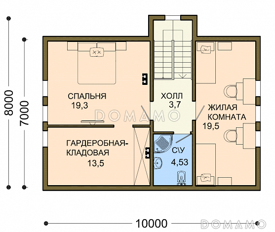 Проект дачного дома с остекленной верандой и мансардой / План мансардного этажа