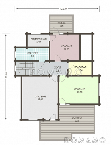 Проект деревянного дома из клееного бруса с просторным балконом на втором этаже / План 2 этажа