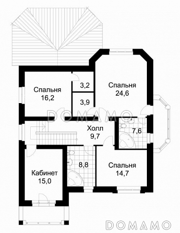 Проект дома из кирпича с гаражом для одной машины / План мансардного этажа