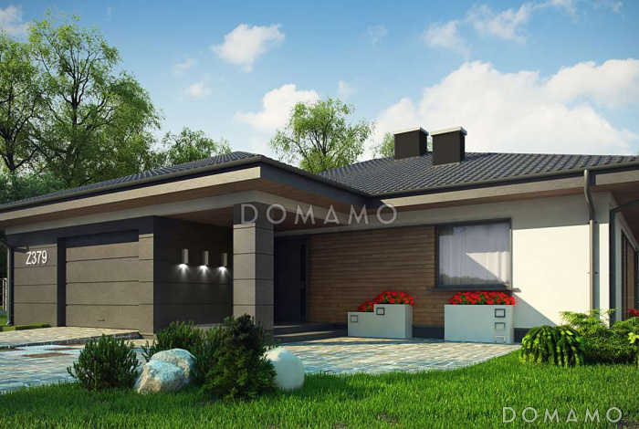 Проект просторного одноэтажного дома из газобетона с тремя спальнями, кабинетом и гаражом