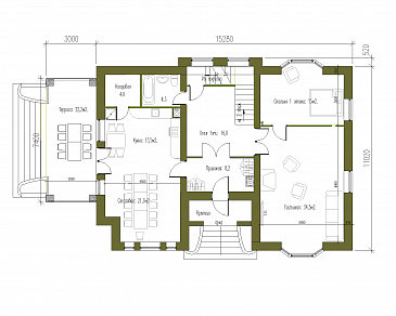 Проект особняка в стиле Тюдор по технологии ЛСТК / План 1 этажа