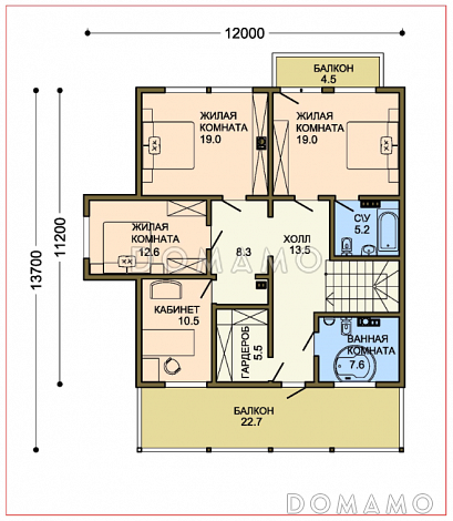Проект современного загородного двухэтажного дома с сауной / План мансардного этажа
