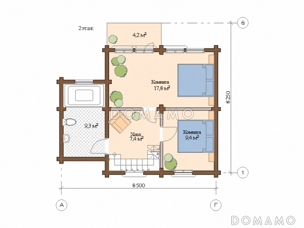 Проект дома из клееного бруса с ленточно-свайным фундаментом / План мансардного этажа