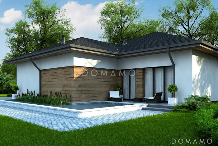 Проект комфортного одноэтажного дома из кирпича с тремя спальнями и гаражом