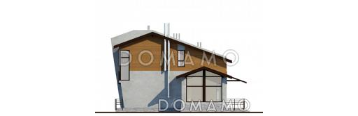 Проект дома с крытой террасой, балконами, круглыми окнами, большой кухней-столовой / Фасад 4
