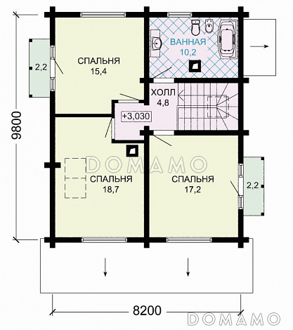 Проект деревянного дома с удобствами, просторной гостиной и тремя спальными комнатами / План мансардного этажа