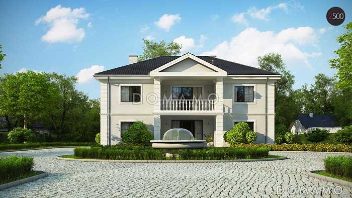 Проект большого двухэтажного дома из кирпича с четырьмя спальнями, сауной и просторной дневной зоной