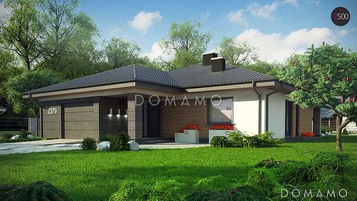 Проект просторного одноэтажного дома из газобетона с тремя спальнями, кабинетом и гаражом