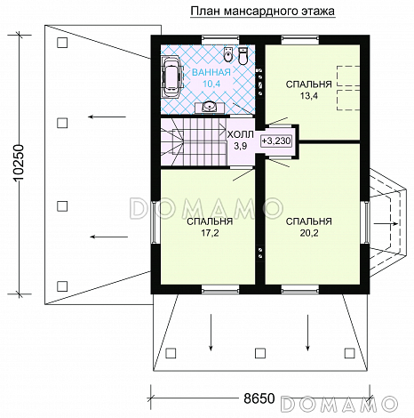Проект дома из пеноблоков с мансардой и навесом для автомобиля / План мансардного этажа