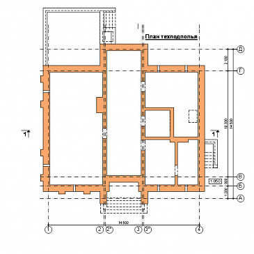 Проект двухэтажного коттеджа с террасой / План цокольного этажа