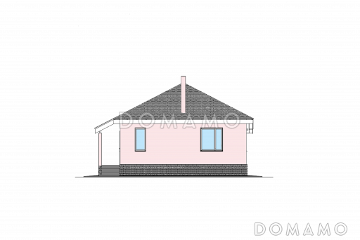 Проект одноэтажного дома с террасами и верандой, кухней-столовой, двумя спальнями / Фасад 1