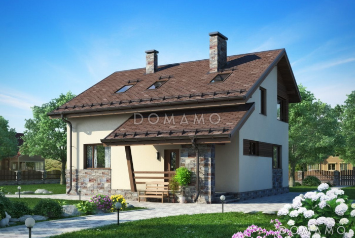 Проект небольшого, уютного дома из пеноблоков с двускатной крышей