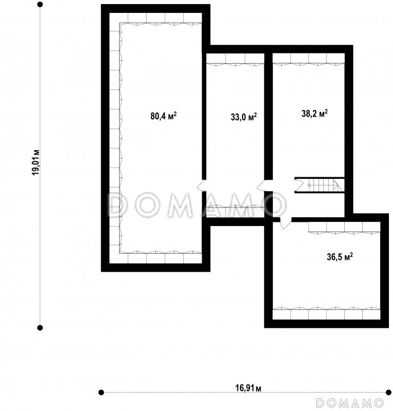 Проект загородного дома с подвалом, гаражом на две машины, панорамным остеклением  гостиной / План цокольного этажа