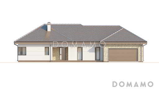 Проект одноэтажного дома из газобетона с большим встроенным гаражом на два автомобиля и мастерской  / Фасад 3