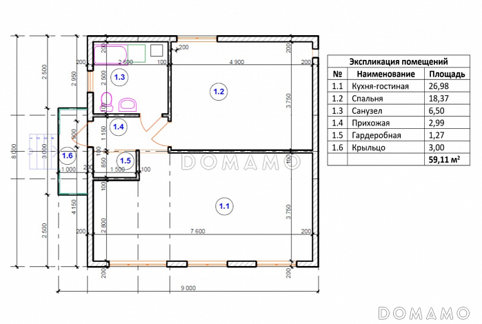 Каркасный дом для двух человек SK-56 / План 1 этажа