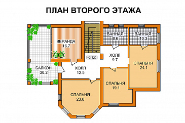 Проект двухэтажного дома с гаражом, просторным балконом и большой столовой / План 2 этажа