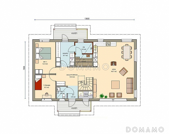Проект двухэтажного каркасного дома / План 1 этажа