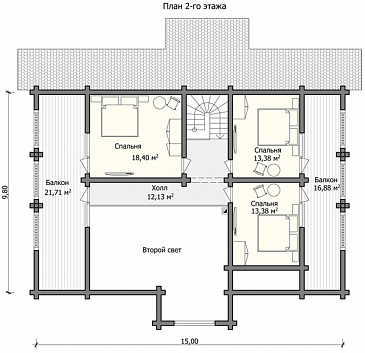 Проект большого дома с двумя просторными террасами / План мансардного этажа