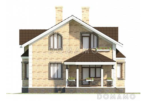 Проект коттеджа из газобетона с эркером и террасой. / Фасад 3