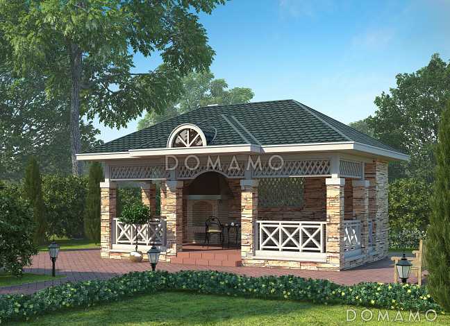 Проект беседки с отделкой из декоративного камня