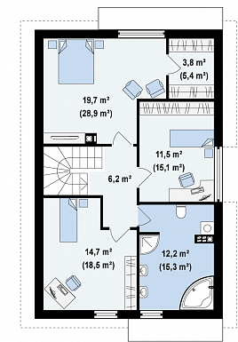 Проект одноэтажного дома из газобетона с мансардным этажом и встроенным гаражом / План мансардного этажа