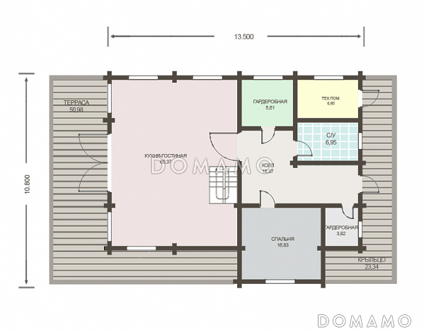 Проект дома из клееного бруса с обширным остеклением и вторым светом / План 1 этажа