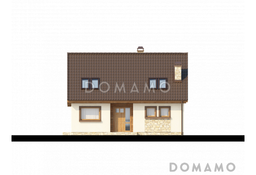 Проект одноэтажного мансардного дома из кирпича с кабинетом, тремя спальнями и эркером в гостиной / Фасад 1