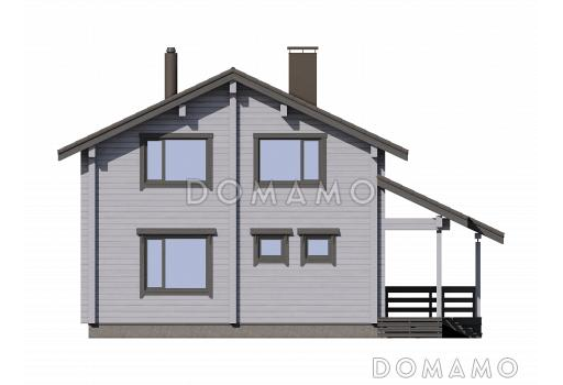 Проект загородного дома с террасой, комнатой на первом этаже, кладовой под лестницей, балконом / Фасад 3