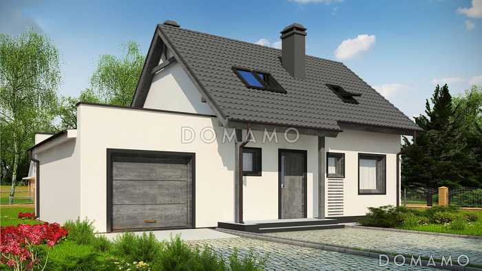 Проект дома из кирпича с мансардой, камином, кабинетом и гаражом