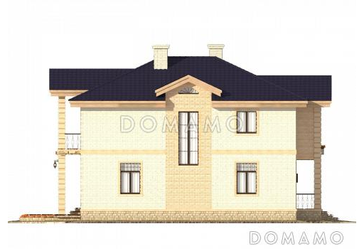 Проект двухэтажного коттеджа с террасой для узкого участка / Фасад 4