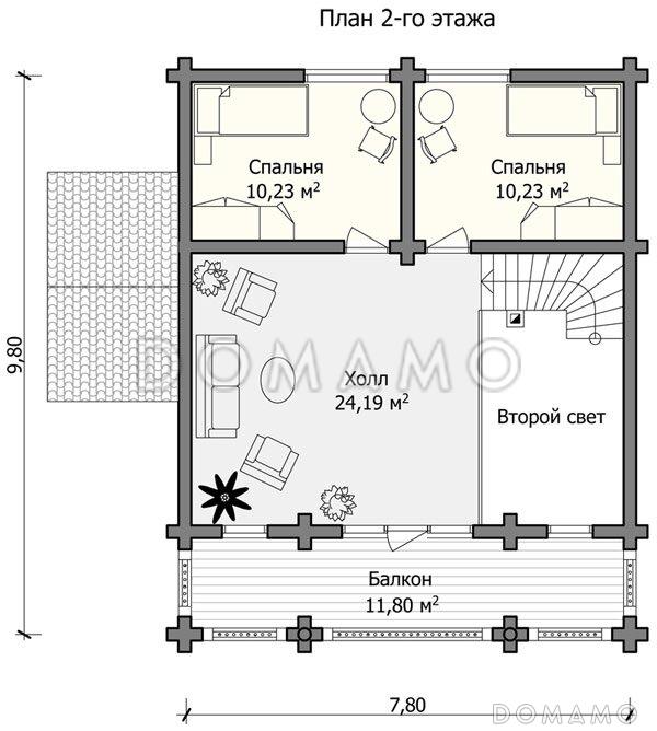 Проект дома с большой и вместительной гостиной / План мансардного этажа