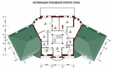 Проект двухэтажного дома из кирпича с правым и левым крылом / План 2 этажа