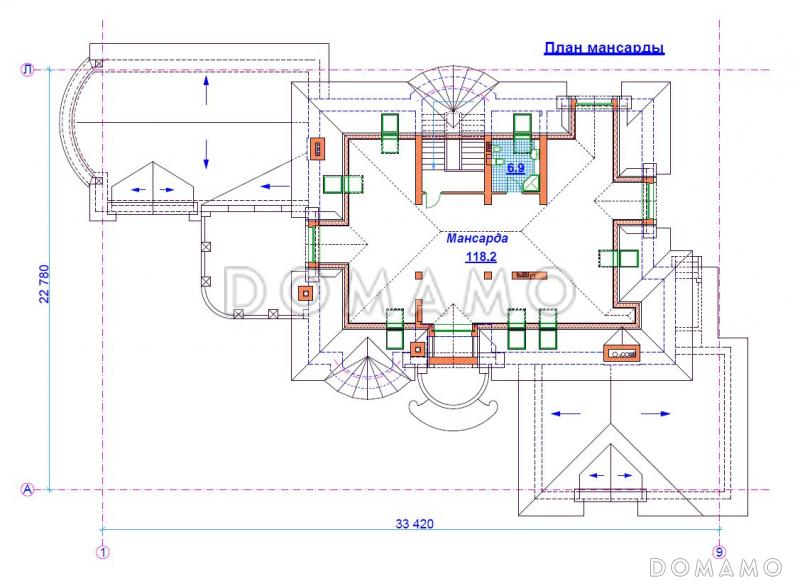 Проект кирпичного дома с бассейном / План мансардного этажа