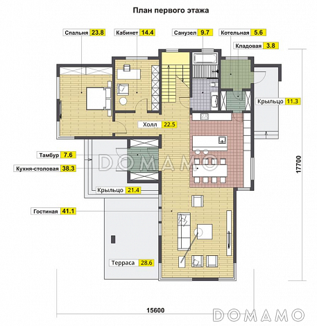 Проект современного кирпичного дома / План 1 этажа
