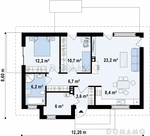 Проект компактного одноэтажного дома из газобетона с современными элементами экстерьера / План 1 этажа