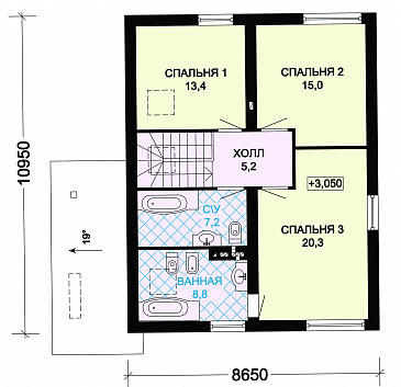Проект небольшого, уютного дома из пеноблоков с двускатной крышей / План мансардного этажа