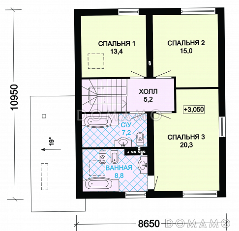 Проект небольшого, уютного дома из пеноблоков с двускатной крышей / План мансардного этажа