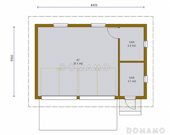 Проект каркасного гаража для двух машин с складским помещением / План 1 этажа