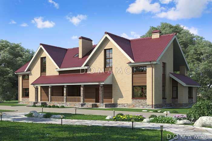 Проект загородного дома с изолированной кухней, крытой террасой, лоджиями, вторым светом