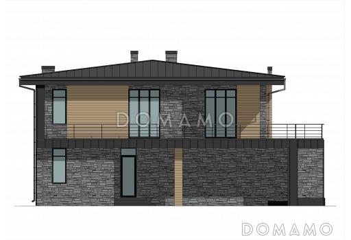 Проект дома в стиле хай-тек с 3 спальнями, большой гостиной, сауной и двухместным автонавесом / Фасад 4