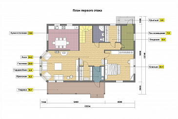 Проект каркасного дома с постирочной на мансардном этаже / План 1 этажа