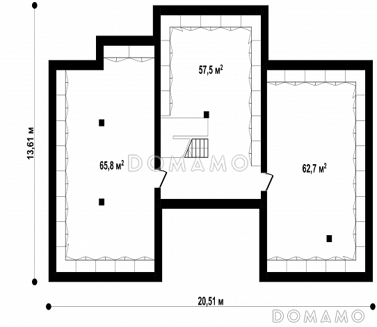 Проект загородного дома с подвалом, гаражом, кладовой в центре кухонной зоны, спальнями с санузлами на втором этаже / План цокольного этажа