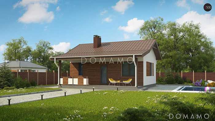 Проект бани из газобетона с комнатой отдыха и крытой террасой