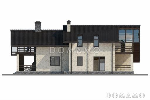 Проект дома с двускатной крышей, бассейном, зимним садом и небольшим подвалом / Фасад 4