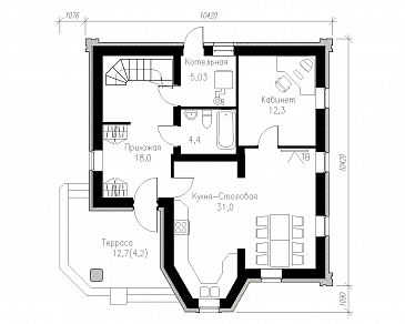 Проект коттеджа в готическом стиле / План 1 этажа