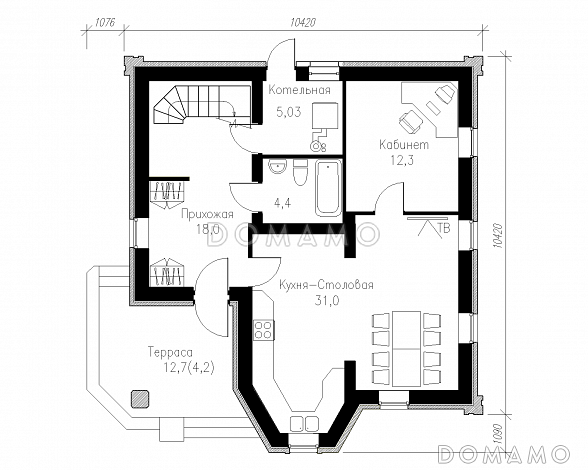 Проект коттеджа в готическом стиле / План 1 этажа