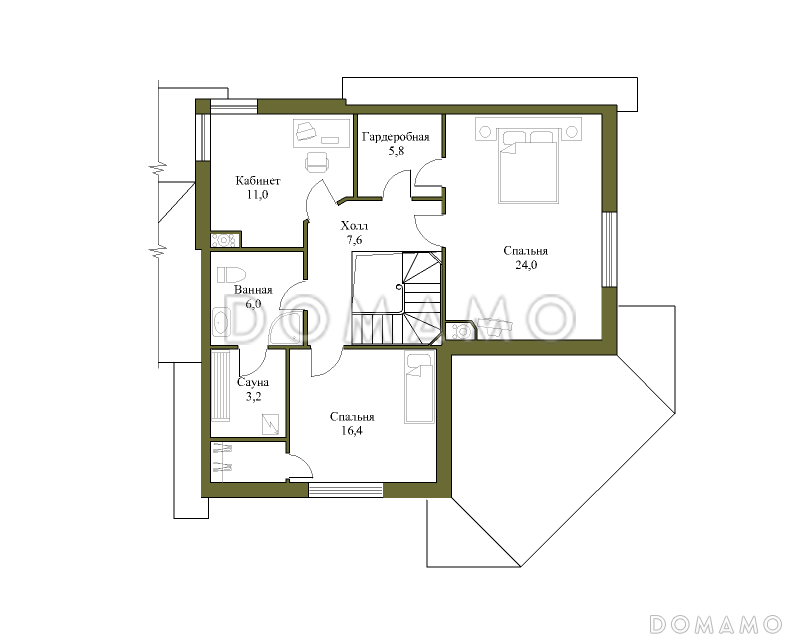 Проект коттеджа с гаражом, террасой и подвалом / План мансардного этажа