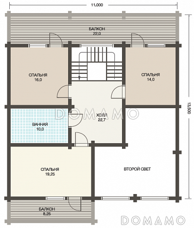 Проект дома из клееного бруса с красивыми крытыми террасами / План мансардного этажа