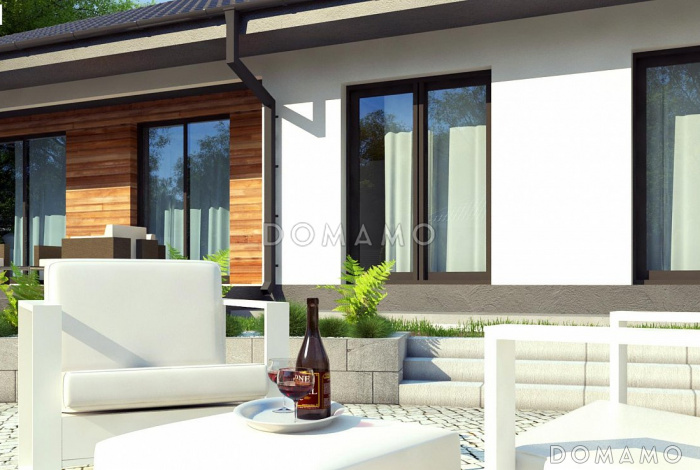 Проект компактного одноэтажного дома из кирпича с тремя спальнями и светлой просторной гостиной