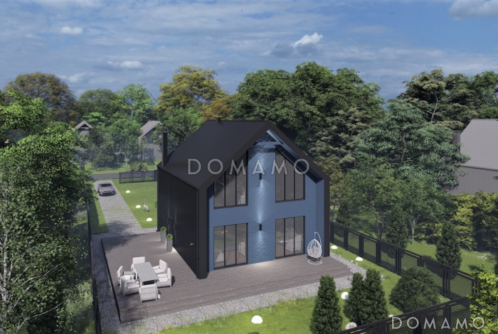 Проект двухэтажного дома в стиле барнхаус с 3 спальнями, большой гостиной и вторым светом